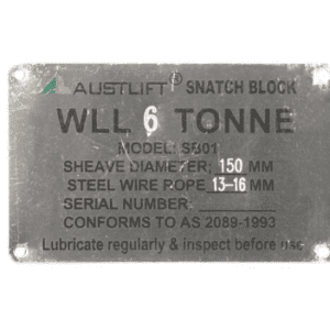 Data Plate for Snatch Block