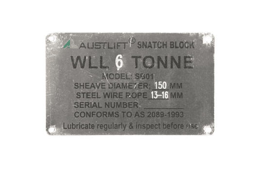Data Plate for Snatch Block