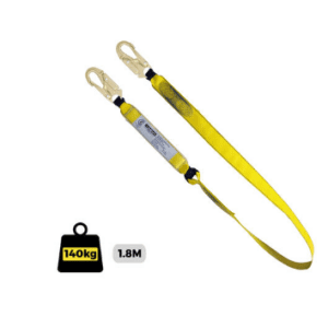 Fall Arrest webbing Lanyard.1.8m with shock absorber and double action snap hook each end. Certified to AS/NZS 1891.1