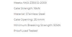 Karabiner Stainless Steel Triple Action Opening 25.4mm Captive Pin - Image 3