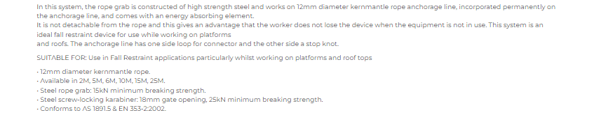 Kernmantle Rope 12mm Anchor line complete with Rope Grab - Image 2