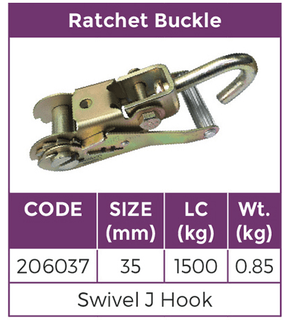Ratchet Buckle With Swivel J Hook 35mm LC1500kg - Image 2